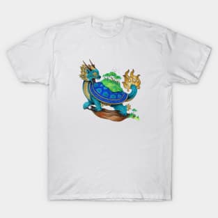 Blue Asian Turtle Dragon T-Shirt